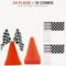 4E's Novelty Race Car Birthday Party Supplies - 38 Pc Set with Race Track Runner, 12 Traffic Cones, 24 Race Flags, Tape